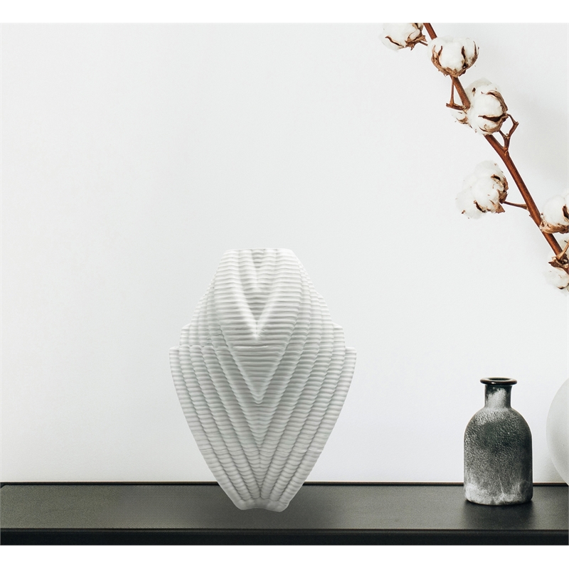 Bergamo Art 8 Inch Tall White Ceramic Vase in White