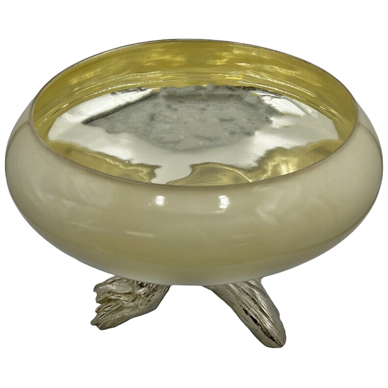 Bergamo Art 14 Inch Wide Handmade Aluminum and Glass Artistic Round Bowl Brown