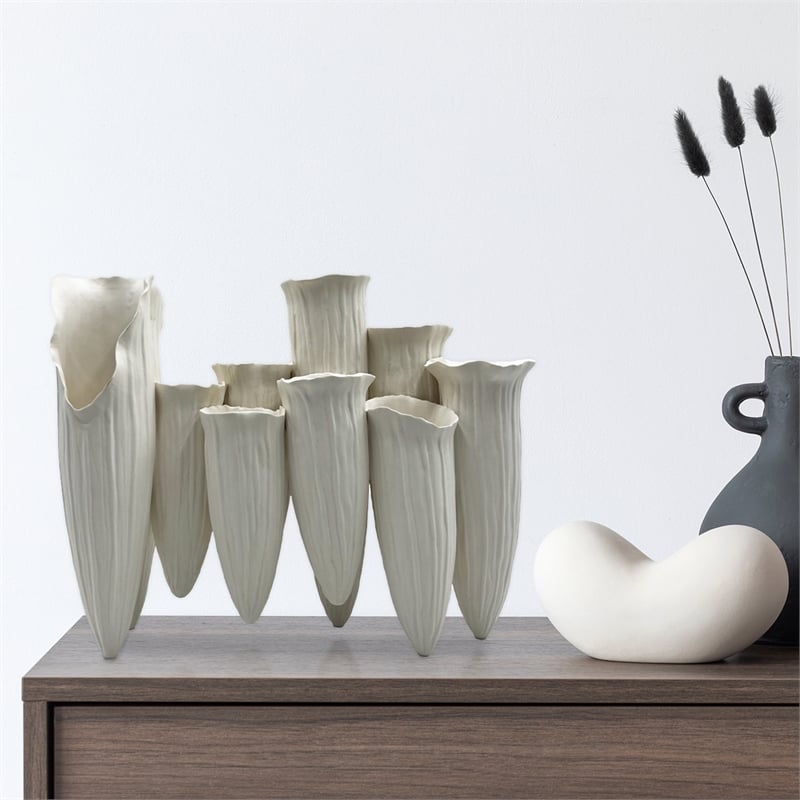 Bergamo Art 13 Inch Wide Modern White Ceramic Vase in White
