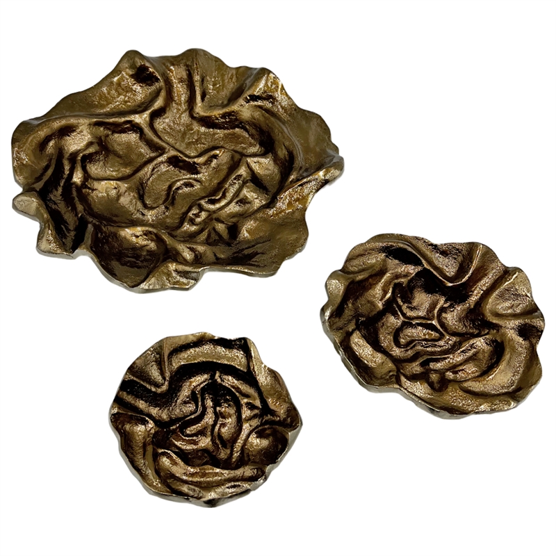 Bergamo Art Set of 3 Decorative Handmade Aluminum Flower Bowl in Gold
