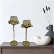 Bergamo Art Set of 2 Decorative Handmade Aluminum and Glass Candle Holder Gold