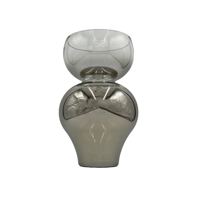 Bergamo Art Set of 2 Decorative Handmade Glass Vases for Flowers in Silver