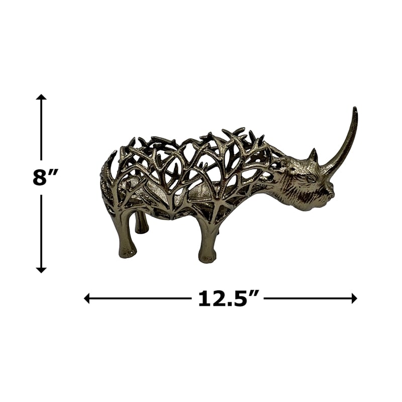 Bergamo Art 13 Inch Wide Handmade Aluminum Abstract Rhino Sculpture in Bronze