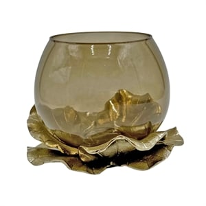Bergamo Art 8Inch Wide Decorative Handmade Aluminum and Glass Round Bowl in Gold