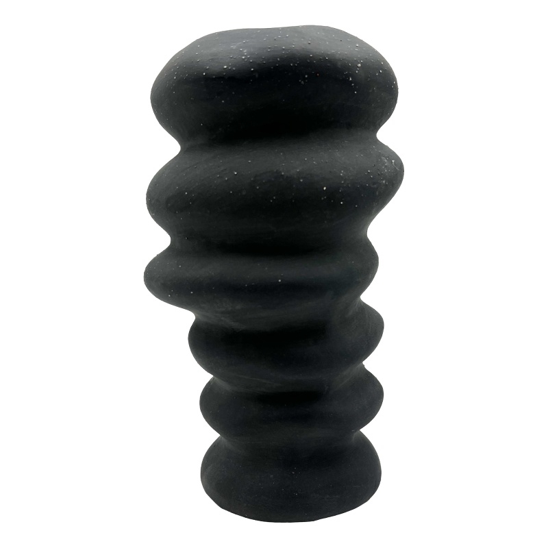Bergamo Art 9 Inch Tall Modern Black Ceramic Vase in Black