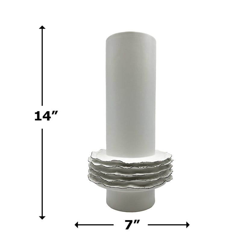 Bergamo Art 14 Inch Tall Modern White Ceramic Vase in White