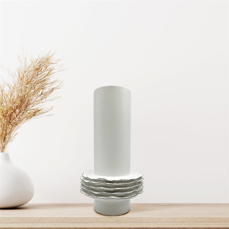 Bergamo Art 14 Inch Tall Modern White Ceramic Vase in White