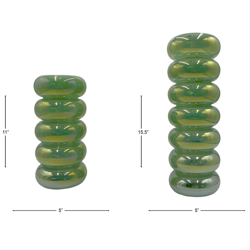 Bergamo Art Set of 2 Decorative Handmade Glass Bubble Vases for Flowers in Green