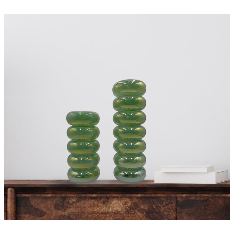 Bergamo Art Set of 2 Decorative Handmade Glass Bubble Vases for Flowers in Green