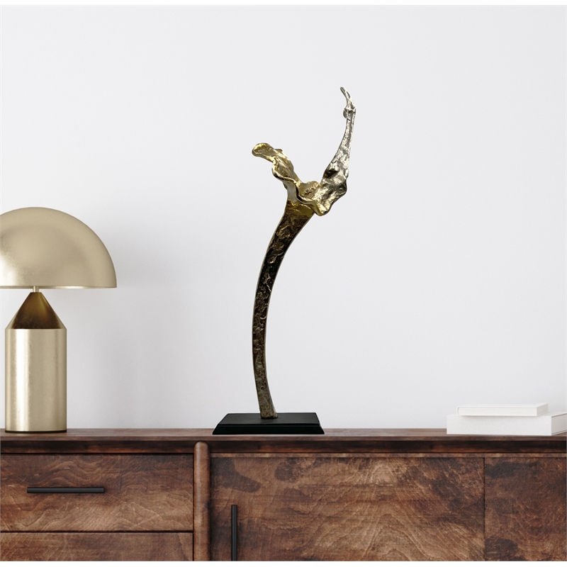 Bergamo Art Decorative Handmade Aluminum and Wood Abstract Sculpture in Gold