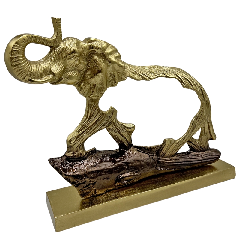 Bergamo Art 20 Inch Wide Decorative Handmade Aluminum Elephant Sculpture in Gold