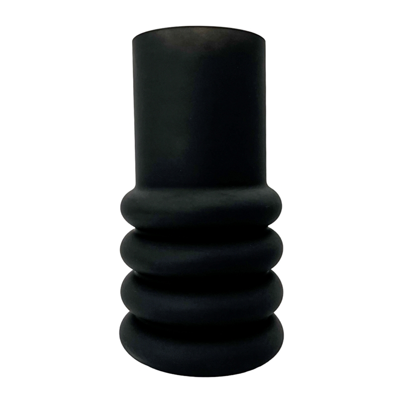 Bergamo Art 11 Inch Tall Decorative Handmade Glass Cylinder Flower Vase in Black
