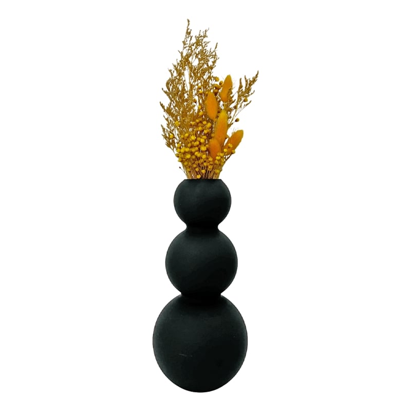Bergamo Art 13 Inch Tall Handmade Glass Artistic Round Flower Vase in Black