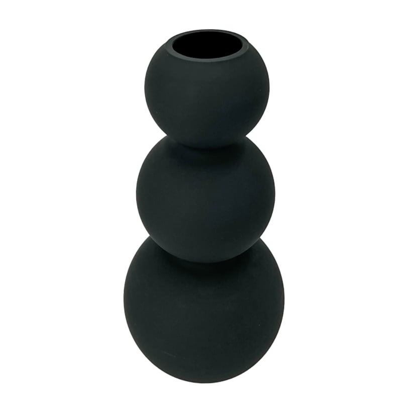 Bergamo Art 13 Inch Tall Handmade Glass Artistic Round Flower Vase in Black