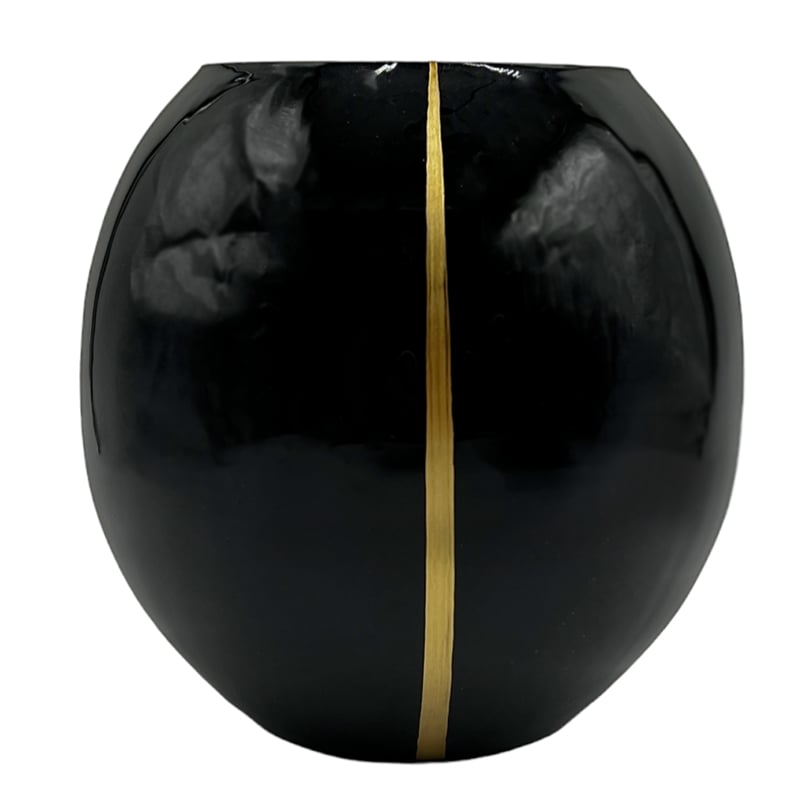 Bergamo Art Set of 2 Decorative Handmade Glass Round Flower Vase in Black