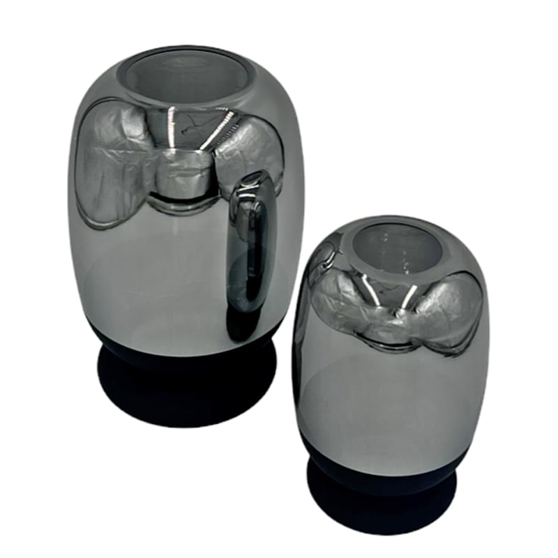 Bergamo Art Set of 2 Decorative Handmade Glass Flower Vases in Black and Silver
