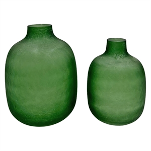 Bergamo Art Set of 2 Decorative Handmade Glass  Bottle Flower Vases in Green
