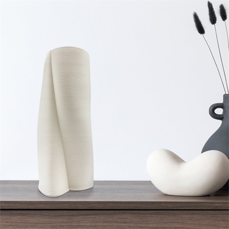 Bergamo Art 13 Inch Tall Modern White Ceramic Vase in White