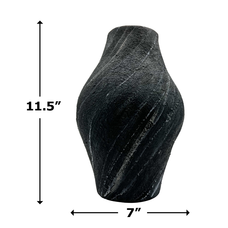 Bergamo Art 12 Inch Tall Modern Black Ceramic Vase in Black