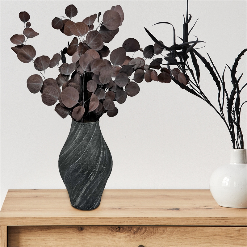 Bergamo Art 12 Inch Tall Modern Black Ceramic Vase in Black