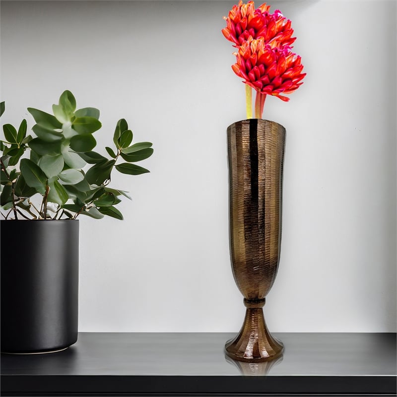 Bergamo Art 19 Inch Tall Decorative Handmade Aluminum Goblet Bronze Flower Vases