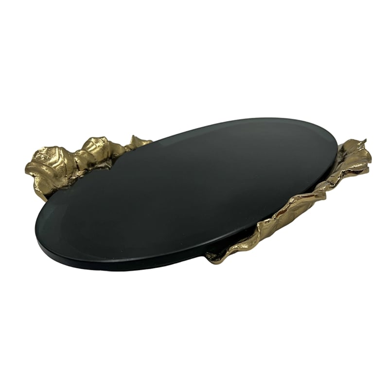 Bergamo Art 16 Inch Decorative Handmade Aluminum Oval Serving Tray in Gold