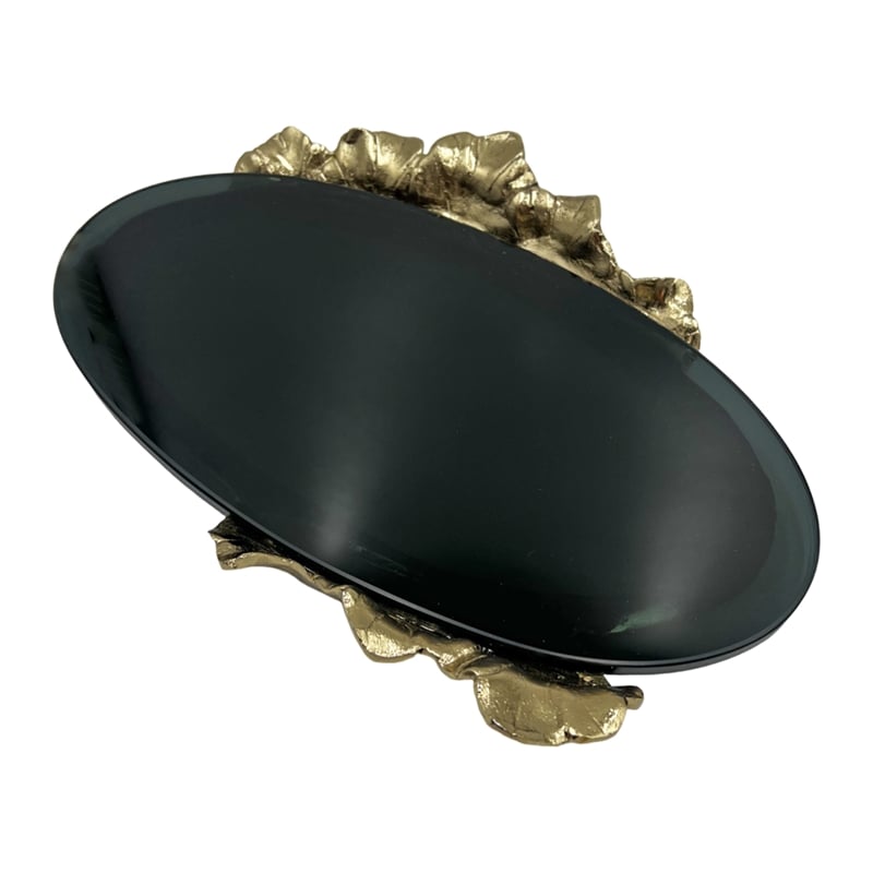 Bergamo Art 16 Inch Decorative Handmade Aluminum Oval Serving Tray in Gold