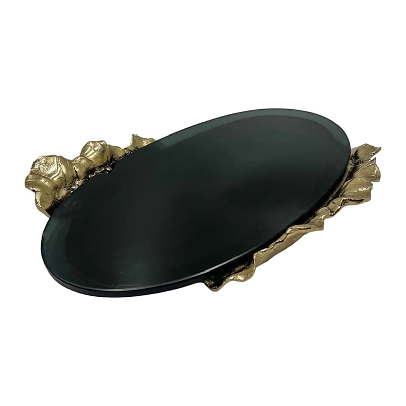 Bergamo Art 16 Inch Decorative Handmade Aluminum Oval Serving Tray in Gold