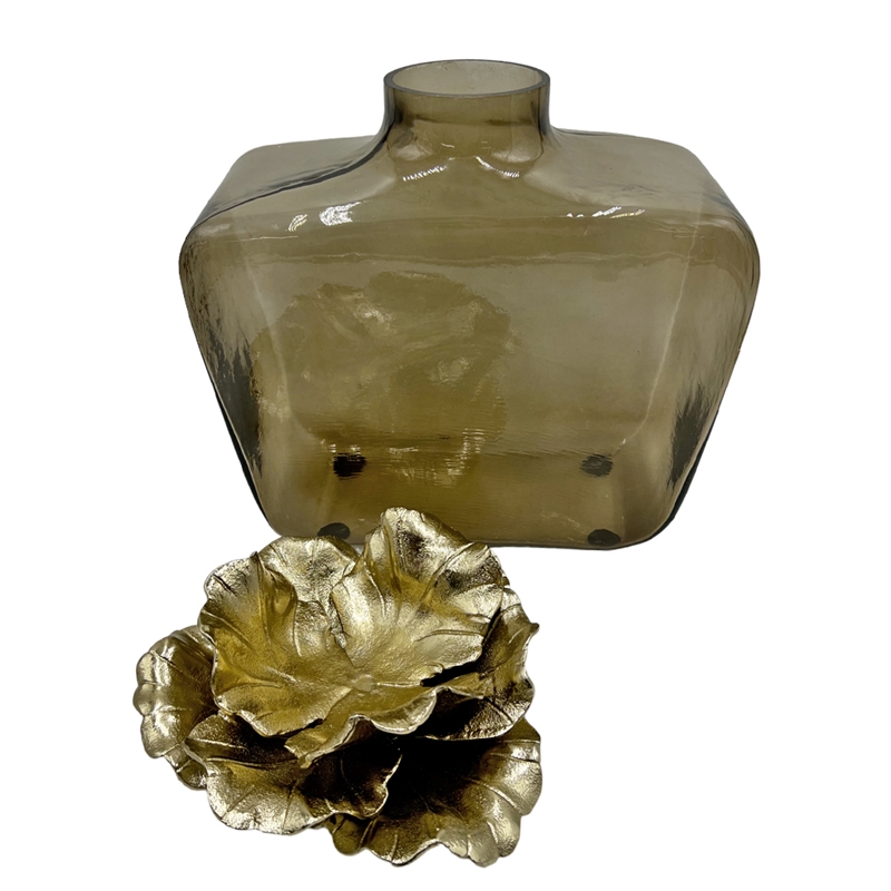 Bergamo Art Decorative Handmade Aluminum and Glass Perfume Bottle Sculpture Gold