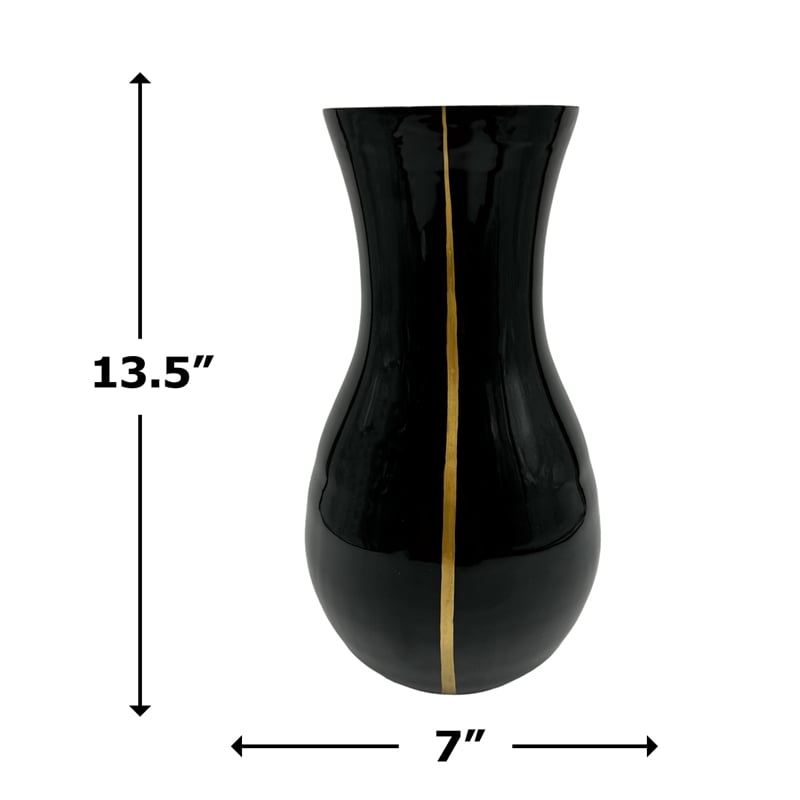 Bergamo Art 13.5 Inch Tall Decorative Handmade Glass Modern Flower Vase in Black