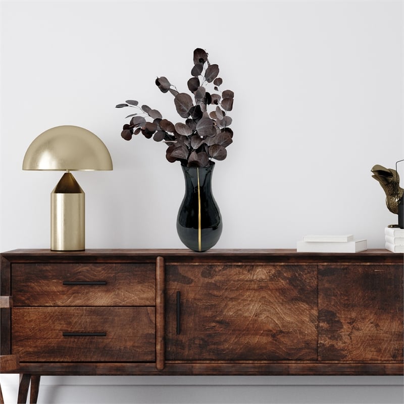 Bergamo Art 13.5 Inch Tall Decorative Handmade Glass Modern Flower Vase in Black