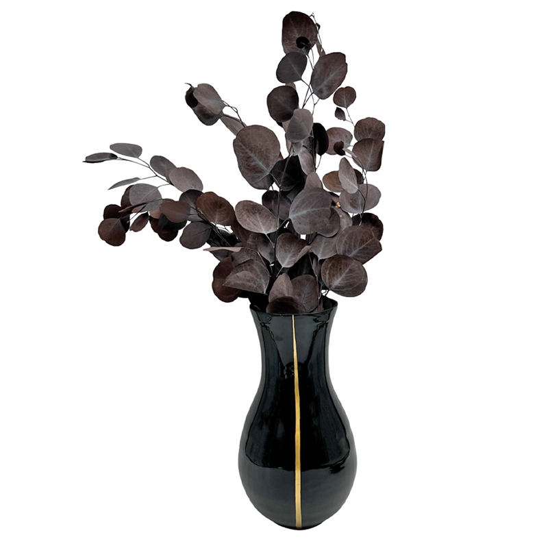 Bergamo Art 13.5 Inch Tall Decorative Handmade Glass Modern Flower Vase in Black