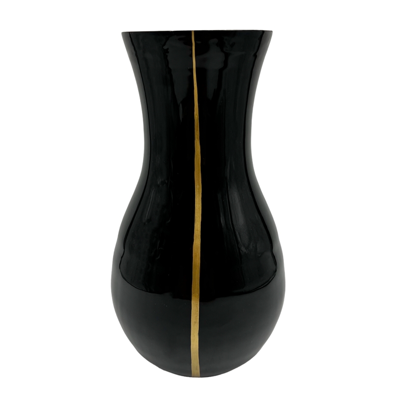 Bergamo Art 13.5 Inch Tall Decorative Handmade Glass Modern Flower Vase in Black
