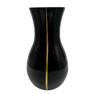 Bergamo Art 13.5 Inch Tall Decorative Handmade Glass Modern Flower Vase in Black