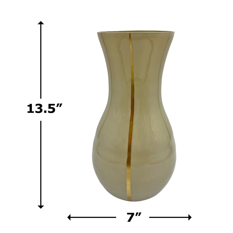 Bergamo Art 13.5 Inch Tall Decorative Handmade Glass Modern Flower Vase in Ivory
