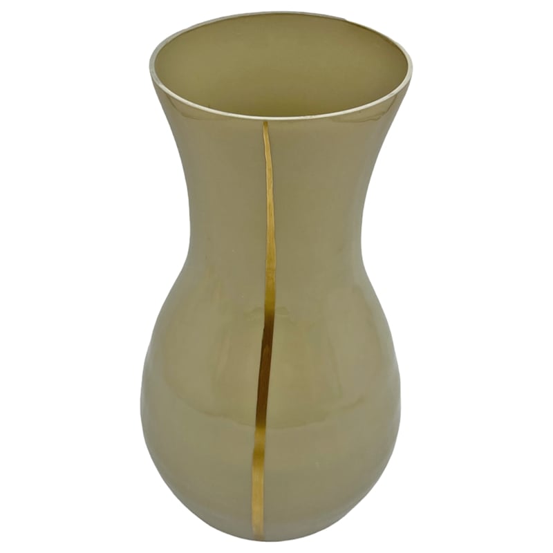 Bergamo Art 13.5 Inch Tall Decorative Handmade Glass Modern Flower Vase in Ivory