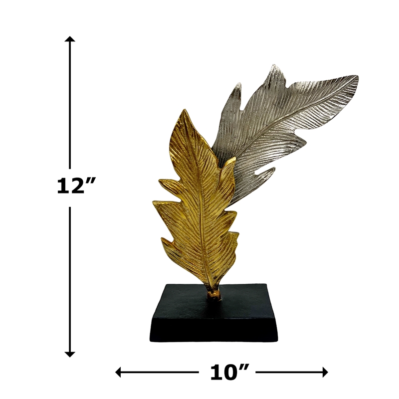 Bergamo Art 12 Inch Tall Handmade Aluminum Leaf Sculpture in Gold and Silver