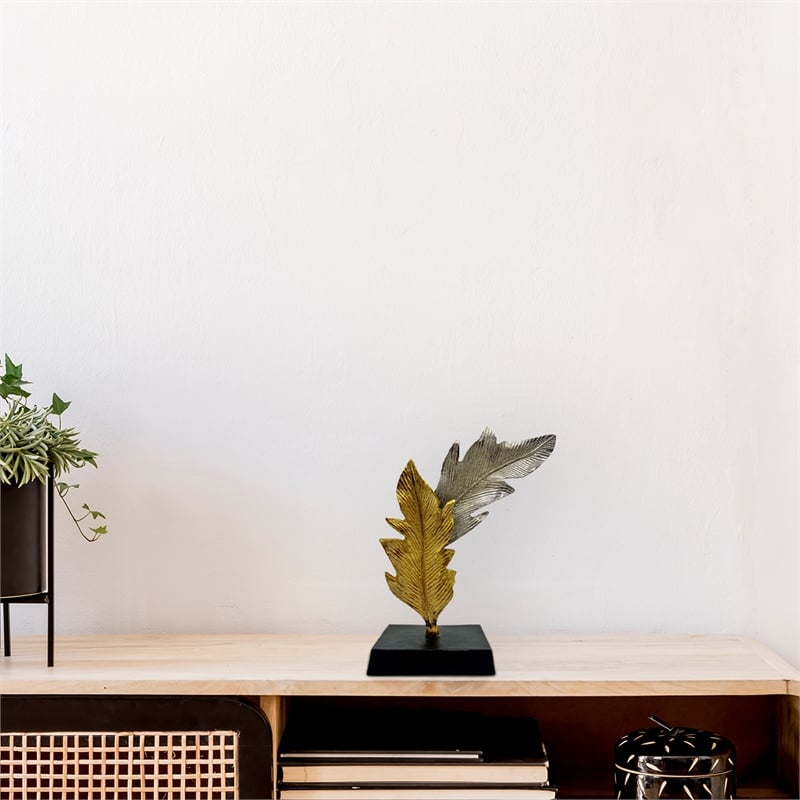 Bergamo Art 12 Inch Tall Handmade Aluminum Leaf Sculpture in Gold and Silver