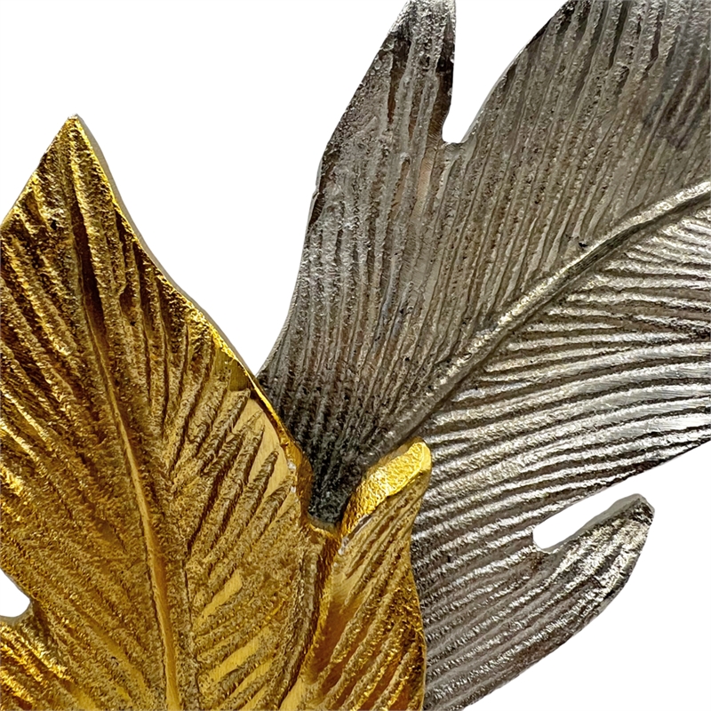 Bergamo Art 12 Inch Tall Handmade Aluminum Leaf Sculpture in Gold and Silver