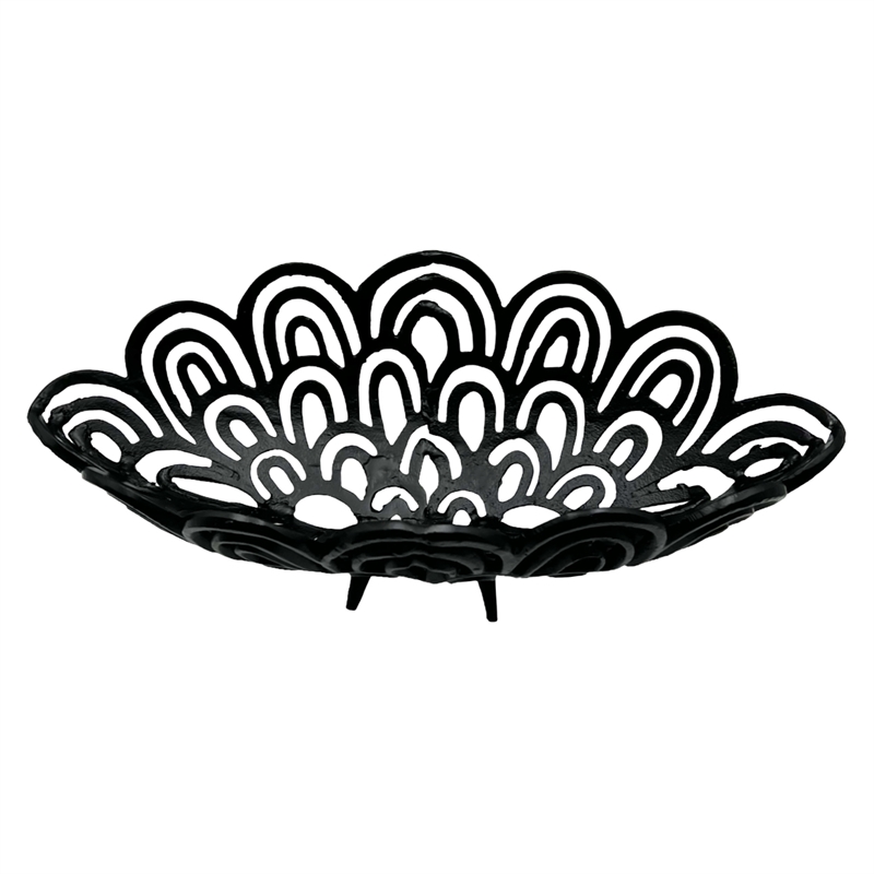 Bergamo Art 19 Inch Decorative Handmade Aluminum Peacock Feather Bowl in Black