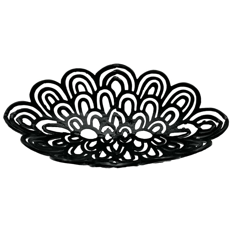 Bergamo Art 19 Inch Decorative Handmade Aluminum Peacock Feather Bowl in Black
