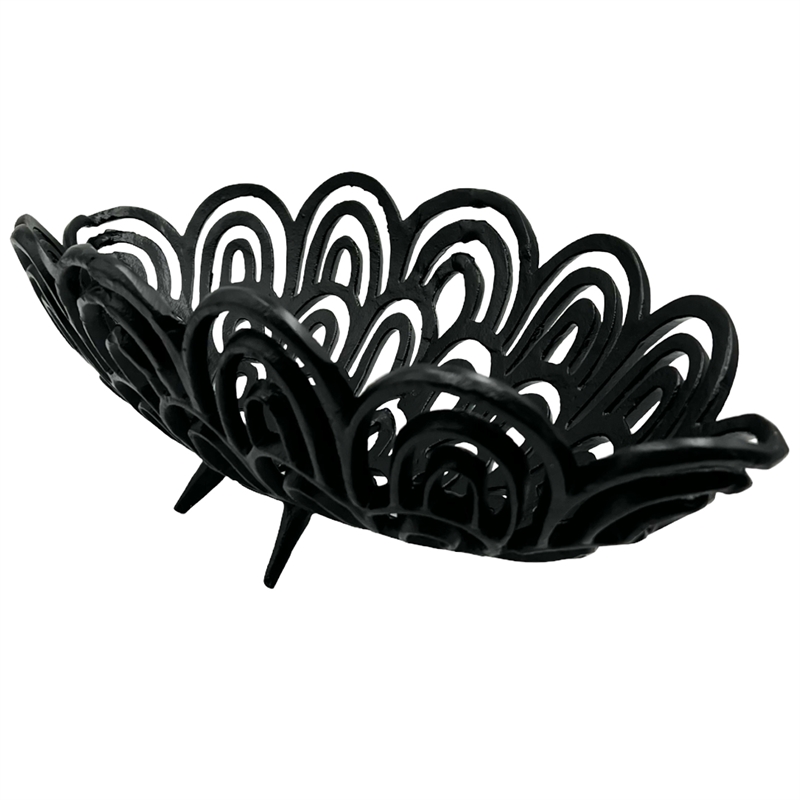 Bergamo Art 19 Inch Decorative Handmade Aluminum Peacock Feather Bowl in Black