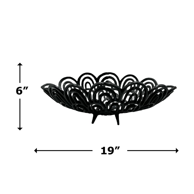 Bergamo Art 19 Inch Decorative Handmade Aluminum Peacock Feather Bowl in Black
