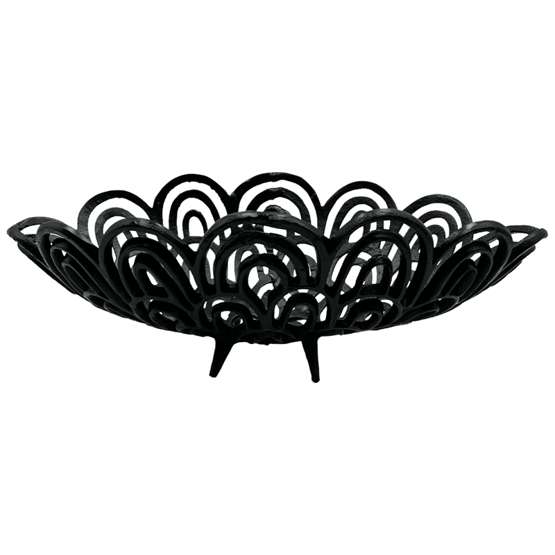 Bergamo Art 19 Inch Decorative Handmade Aluminum Peacock Feather Bowl in Black