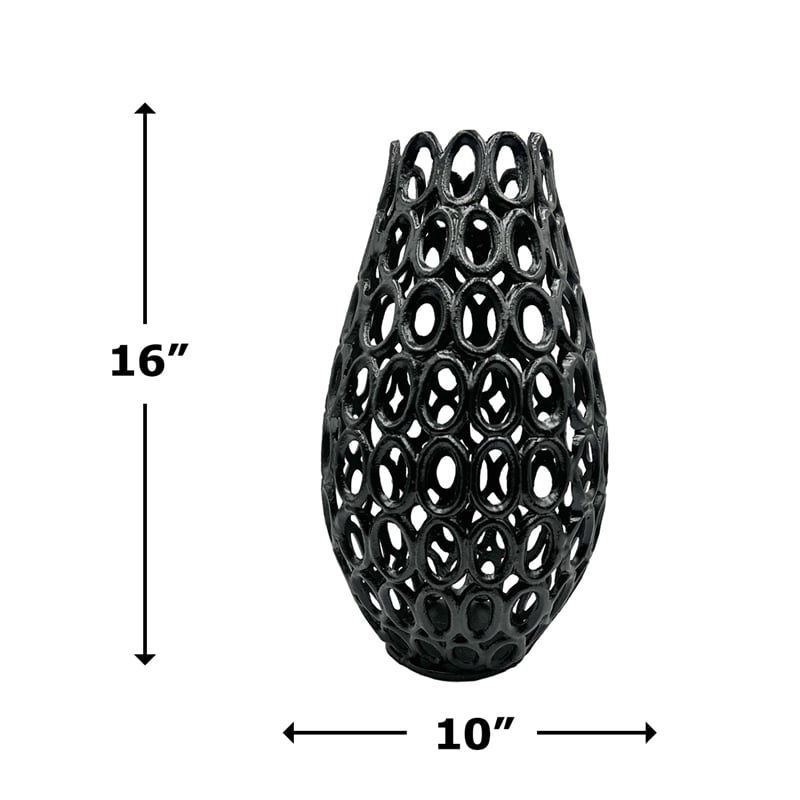 Bergamo Art 16 Inch Tall Decorative Handmade Aluminum Bud Flower Vase in Black
