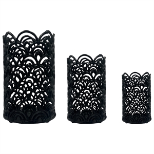 Bergamo Art Set of 3 Aluminum Hurricane Candle Holder in Black
