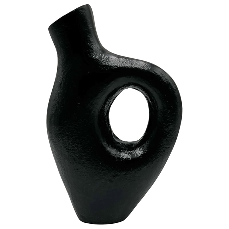 Bergamo Art 12 Inch Tall Decorative Handmade Aluminum Jug Flower Vase in Black