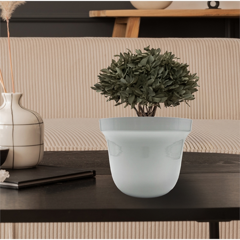 Bergamo Art 8 Inch Wide Decorative Handmade Iron Round Flower Vase in White