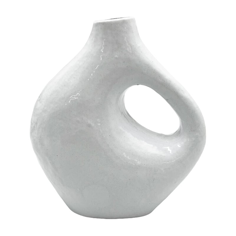Bergamo Art 7.5 Inch Tall Decorative Handmade Aluminum Jug Flower Vase in White