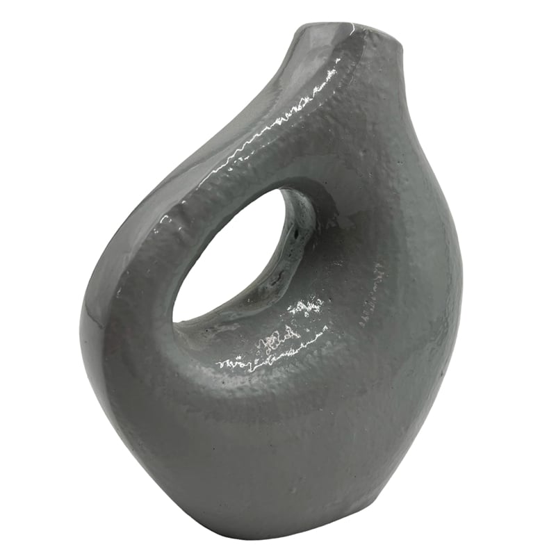 Bergamo Art 7.5 Inch Tall Decorative Handmade Aluminum Jug Flower Vase in Grey